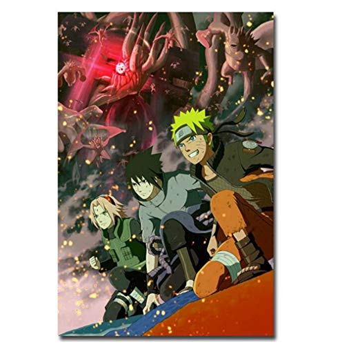 JRDWLH Prints on Canvas-Naruto Shippuden Wall Art 1 Piece Anime Painting Sasuke Kakashi Poster Home Living Room Decor Canvas Pictures(60X90Cm) No Frame [Energy Class A+]