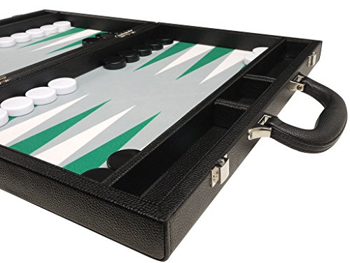 16-inch Premium Backgammon Set - Medium Size - Black Board, White and Green Points