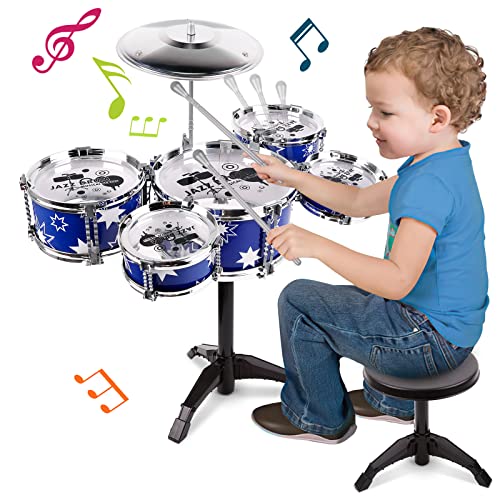 PerKidern Kids Drum Set Jazz Drum Kit 5 Drums with Drumsticks Cymbal