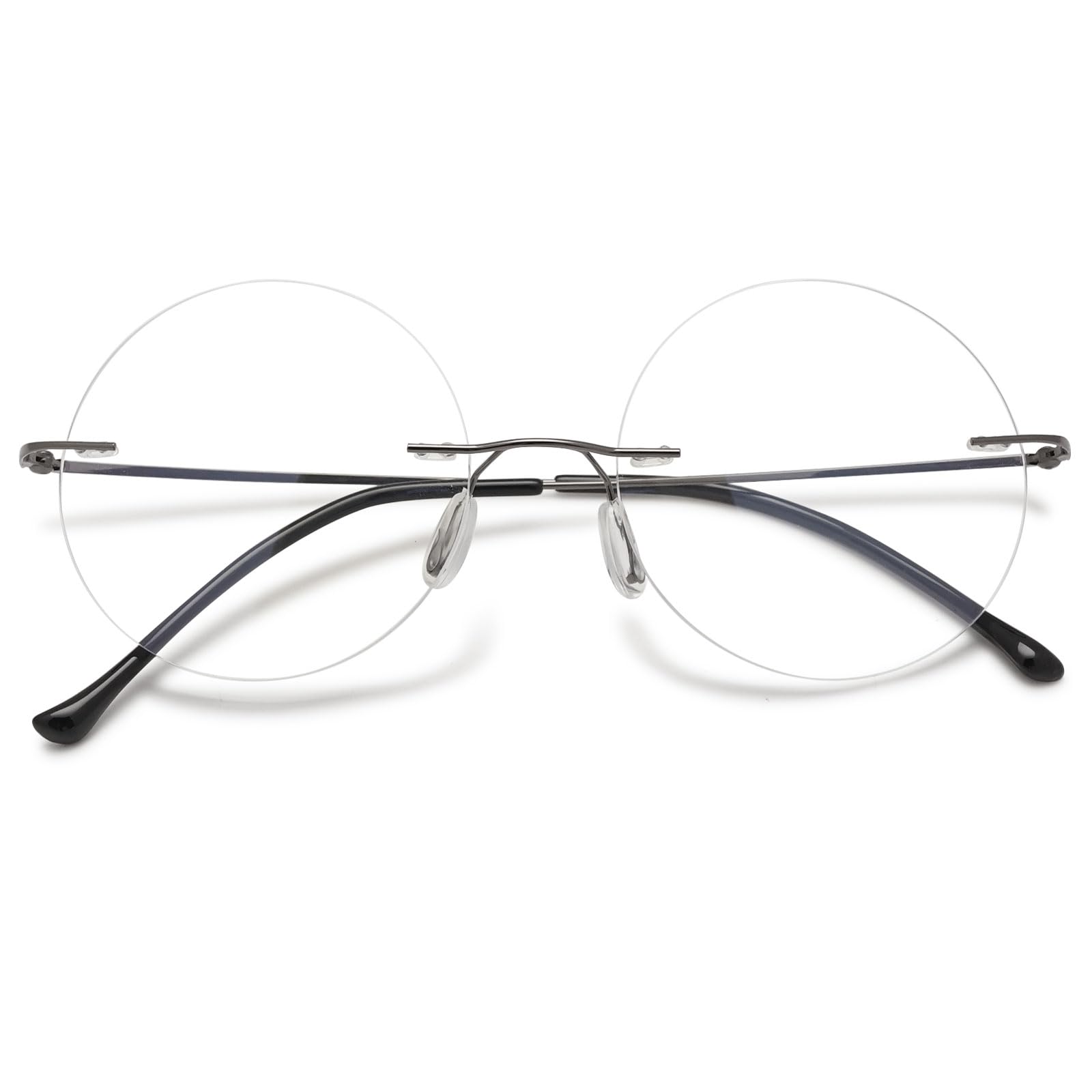 MAGIMODAC Women Men Round Reading Glasses Blue Light Blocking Titanium Frameless Ladies Readers Eyeglasses 0.0/1.0/1.5/2.0/2.5/3.0/3.5/4.0(Grey,3.50)