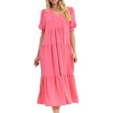 Umgee USA Solid V-Neck Tiered Midi Dress