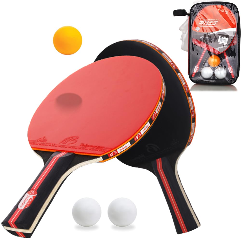 Amaza 7-Ply Poplar Table Tennis Bats Set–Table Tennis Set with 2 Professional Ping Pong Bats with Premium Rubber and 3 x 3-Star Balls, Pingpong Ping-Pong Racket for Trainers,Amateurs,Beginners,Expert