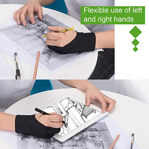 OTraki 4 Pack Artist Gloves for Drawing Tablet Free-Size Artist's Drawing Glove with Two Fingers for Graphics Pad Painting Good for Right Hand or Left Hand