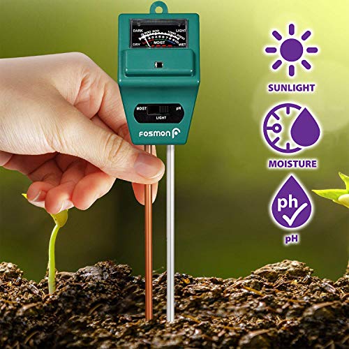 Fosmon Soil pH Tester – 3 in 1 Measure Soil pH Level, Moisture Content, Light Amount Soil Test Kit for Indoor Outdoor Plants, Flowers, Vegetable Gardens and Lawns