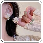 Ximdble Vintage Acrylic Flower Stud Earrings Resin Flower Earrings Pearl Flower Earrings Flower Pearl Stud Earrings Jewelry for Women