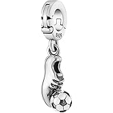 Soccer Ball Cleats Sport Open Clasp Clip On Pendant 925 Sterling Silver Charm For Pandora & Other Charm Bracelets/Necklaces