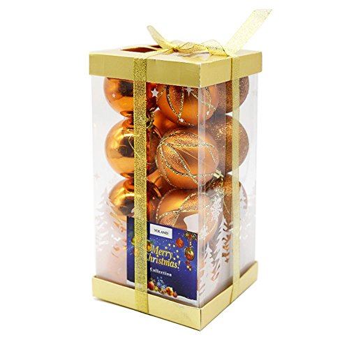 Yoland Christmas Ball Shatterproof Painting Hangings Festive Decoration Party Tree Pendants Ornaments for Garden, Party, Indoor and Outdoor Décor Pack of 16pcs (60mm/2.36", Bronze)