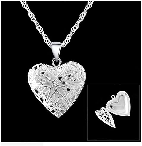 Jewelry Heart Pendant 925 Sterling Silver Picture Frame Necklace +18" Chain
