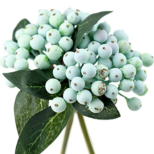 FiveSeasonStuff 2 Stems of Real Touch Artificial Holly Berries Floral Arrangement (Frosted Blue) — image 1