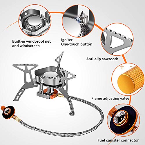 Camping Gas Stove Burner Backpacking Stove Portable Backpack Cooking Camp Stove with Igniter Hiking Outdoor Mini Small Lightweight Windproof Single Stainless Steel Isobutane Propane or Butane Propane