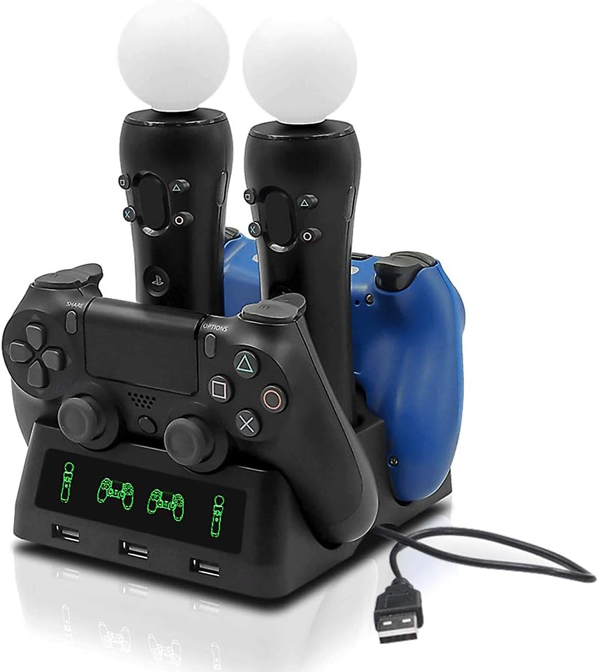 Tihokile Base de Carga para el Consola PS4, Puede Llenar la Consola PS4 y el Controlador PS4 VR, Para Play Station (4, VR, Pro, slim), Diseño de Alimentación Rápida, con Indicador Inteligente