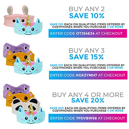 CozyPhones Kids Headphones Volume Limited with Ultra-Thin Speakers Soft Fleece Headband - Perfect Children's Earphones for Home and Travel - CAT