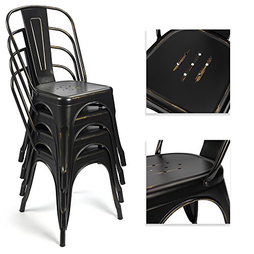 Devoko Distressed Style Metal Chairs, Indoor-Outdoor Use ...