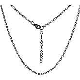 ChainsHouse Thin Rolo Chain Necklaces for Women Men, 1.4MM/2MM Cable Chains with 5cm Extender Chain, Stainless Steel/Black/14K Gold/Rose Gold Plated Sturdy Women's Chain Necklaces, 16-30 Inch