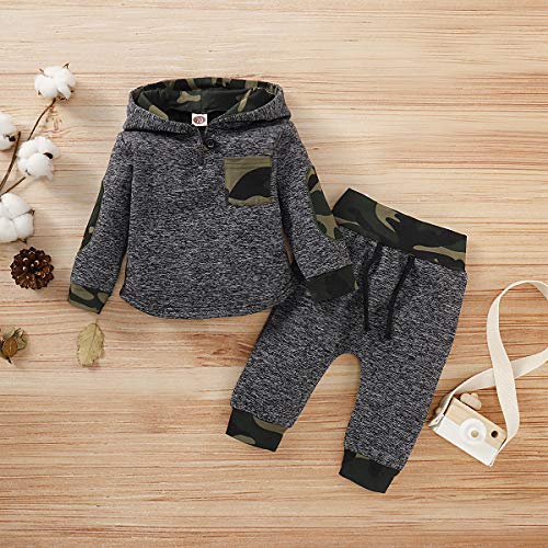 Kids Toddler Infant Baby Boys Girls Fall Outfit Plaid Pocket Hoodie Sweatshirt Jackets Shirt+Pants Winter Clothes Set (Camouflage, 6-12 Months)