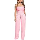 BFFBABY Women's Summer Casual Sleeveless Spaghetti Strap Wide Leg Jumpsuit Loose Tube Top Romper with Pockets