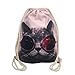 Artone Hip Hop Cat Canvas Drawstring Bag Travel Daypack Sports Portable Backpack Black Beige