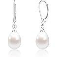 Freekiss Pearl Earrings for Women Trendy: Flat Back Stud Earrings 14K Gold Plated/925 Sterling Silver Freshwater Pearl Dangle
