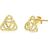 UXQ 14K Gold Celtic Knot Earrings for Women, Gold Diamond-cut Celtic Trinity Knot Stud Earrings Irish Jewelry Birthday Christmas Gifts for Her Mom Wife