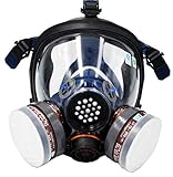 Full Face Organic Vapor Respirator,Professional Respiratory Mask with Double Activated Air Filter,Widely Used in Organic Gas,Paint spary, Chemical,Woodworking,Dust Protections,etc