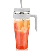 Hydraful 50 oz Tritan Plastic Tumbler with Lid and Straw and Handle - 100% Leak-Proof - Perfect for Iced Coffee, Smoothies, and Juice - Wide Mouth Reusable Water Bottle with Time Marker