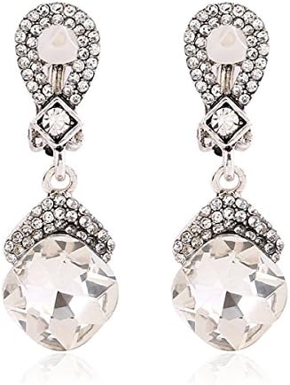 Grace Jun Vintage Silver Plated Austria Crystal Clip on Earrings No Pierced Feminine Ear Clip