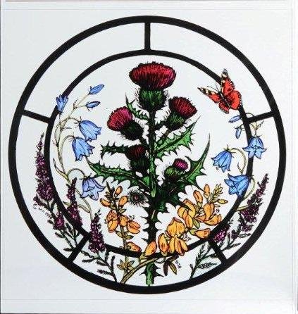 HENSITA Static Window Cling in a Scottish Flowers Design