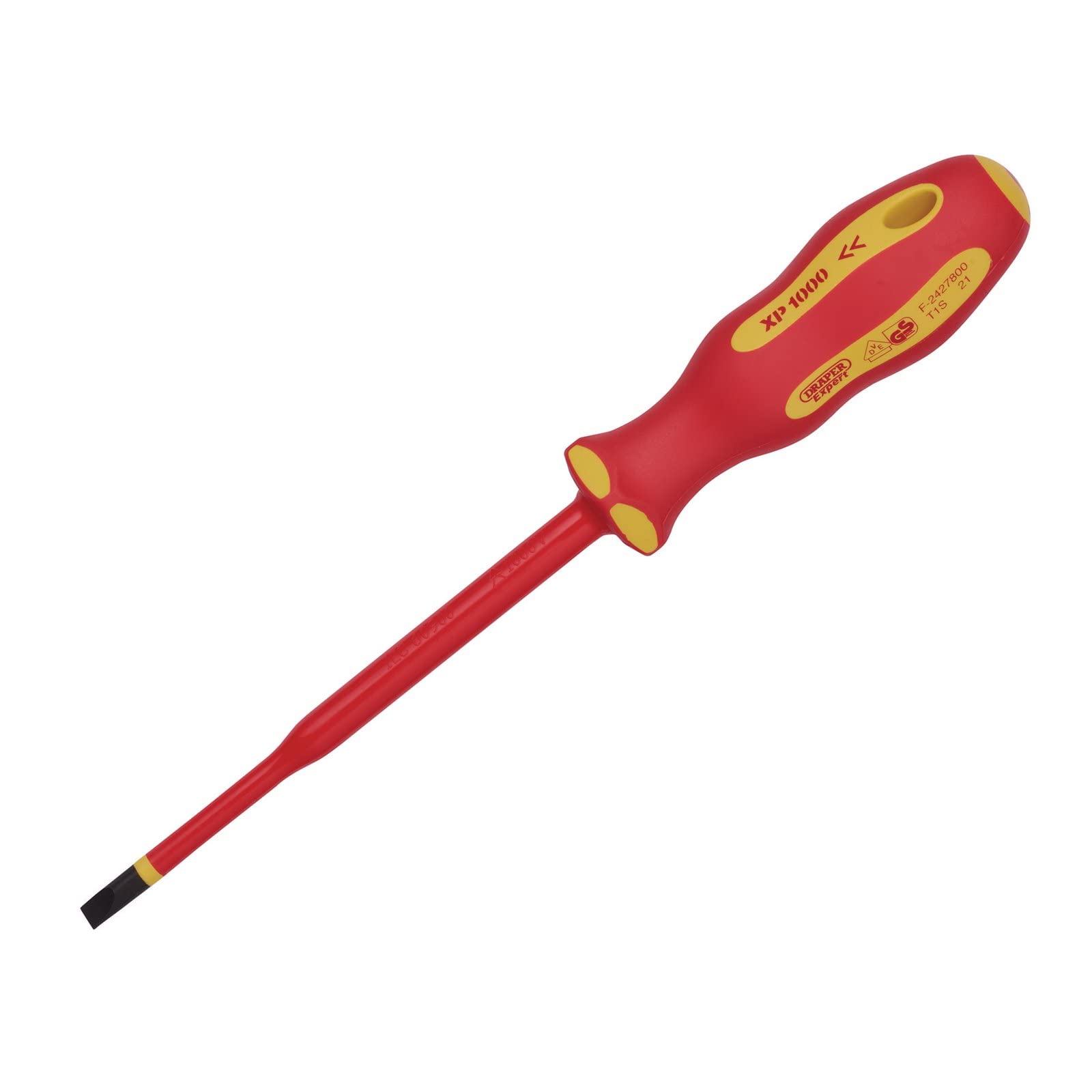 Draper 02161 XP1000 VDE Slimline Plain Slot Screwdriver, 5.5 x 125mm,Red and Yellow