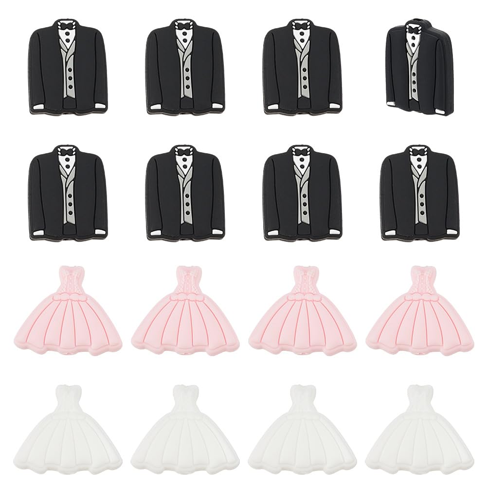 WEBEEDY 20pcs Wedding Silicone Focal Beads 3 Styles Cute Cartoon Costume Wedding Dress DIY Silicone Beads Soft Flat Spacer Beads for Beadable Pens Bracelets Keychains Bag Decor Crafts, Hole: 2mm