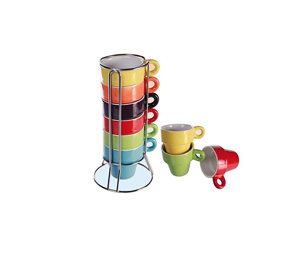 Find A Spare Small Espresso Cups Set Tea Mugs 60ML Stackable Set of 6 Coffee Cup with Cups Stand