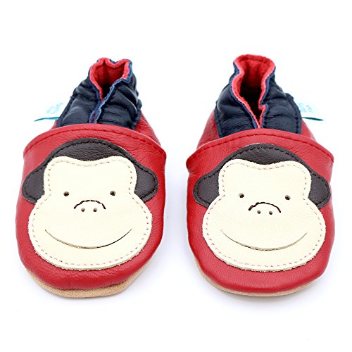 Dotty Fish - Boys Soft Leather Baby & Toddler Shoes with Suede Soles - Red Monkey - 12-18 Months (US Child Size 6)