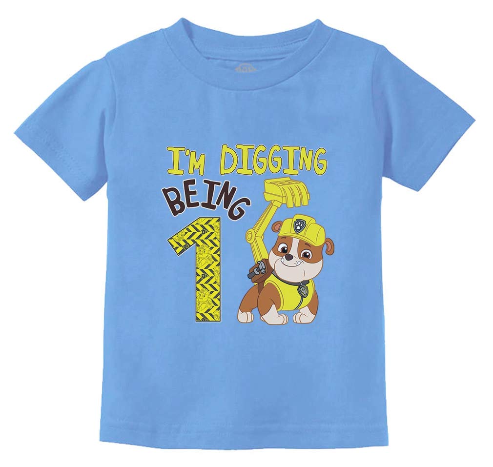 Photo 1 of Paw Patrol Rubble 1st Birthday Shirt for Boys - Digging Theme T-Shirt for 1 Year Old, Infant or Toddler 12M California Blue