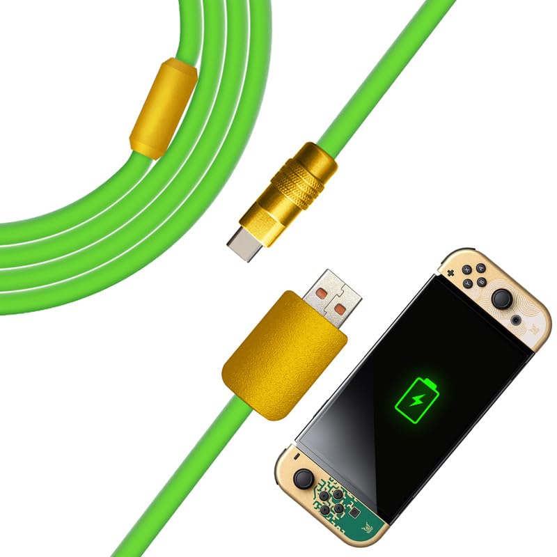 Photo 1 of chubbycable USB Charger Cable for Nintendo Switch, Compatible with Switch Lite, OLED, Dock - Silicone Controller Cord, Green+Glod, USB-A to Type-C, 3.3FT