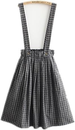 Women Girls Casual Loose Grid Checks Dress Straps Skirt High Waist Skirts A-Line Style