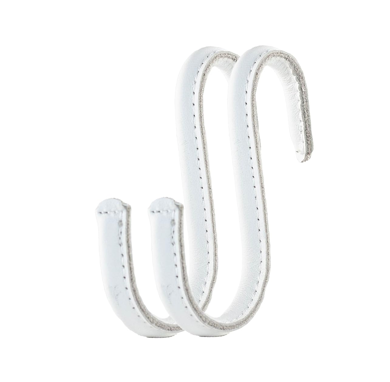 Brute Strength - S Shaped Hooks Wrapped in Full Grain Leather - 2 pcs - White White - 10 cm Stainless Steel Metal Hangers Hanging Hooks for Kitchen, Work Shop, Bathroom