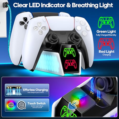 RGB PS5 Controller Ladestation für Dualsense Controller, Ladestation für PlayStation 5 Controller Zubehörset mit 2Std Schnelllade, PS5 Zubehör thumbnail 3
