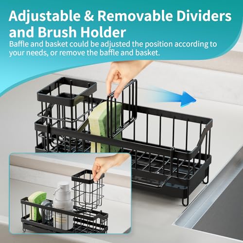 iHomara Kitchen Sink Organiser, Sponge Holder, Sink Organiser, Stainless Steel, Washing Up Liquid Holder, Sink Caddy Kitchen Organiser, Kitchen Organisation, Sink, Sink Utensils Storage
