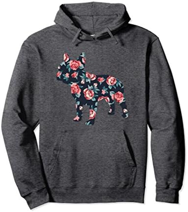 Unisex French Bulldog Floral Roses Graphic Hoodie Frenchie Dog Large Dark Heather