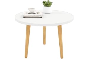 Funecy Round Coffee Table Low Table with 3 Solid Wood Sturdy Legs, Floor Table Desk for Sitting on The Floor, Storage and Living Room Furniture (White)
