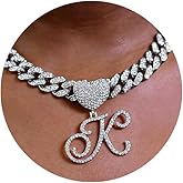 PTJDSMF Cursive Silver Initial Pendant Necklaces Alphabet Pendant Miami Cuban Link Chain Necklace for women Hip Hop Iced Out Letter Chain with Pendant Jewelry …
