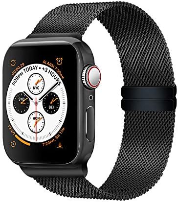 Smart Watch Bands Compatible with Series 5 4 3 2 1, Metal Strap for Apple Watch Band 42mm 44mm, Stainless Steel Mesh Sport Wristbands for Men Women, Black