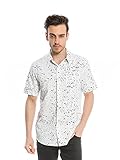 Bentibo Mens Retro White Polka Dot Printed Short Sleeve Casual Button Dress Shirt M