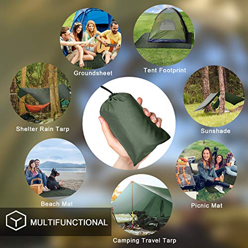 OUTAD Waterproof Camping Tarp Tent Footprint Mutifunctional Groundsheet Picnic and Beach Mat with Drawstring Carrying Bag Dark Green