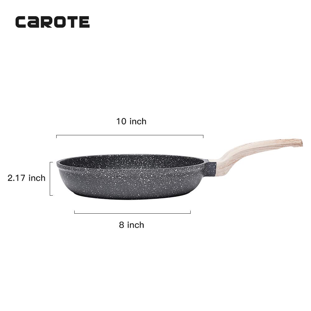 Carote 10インチ ノンスティックフライパンスキレット ストーン調理器具グラナイトコーティング ブラック