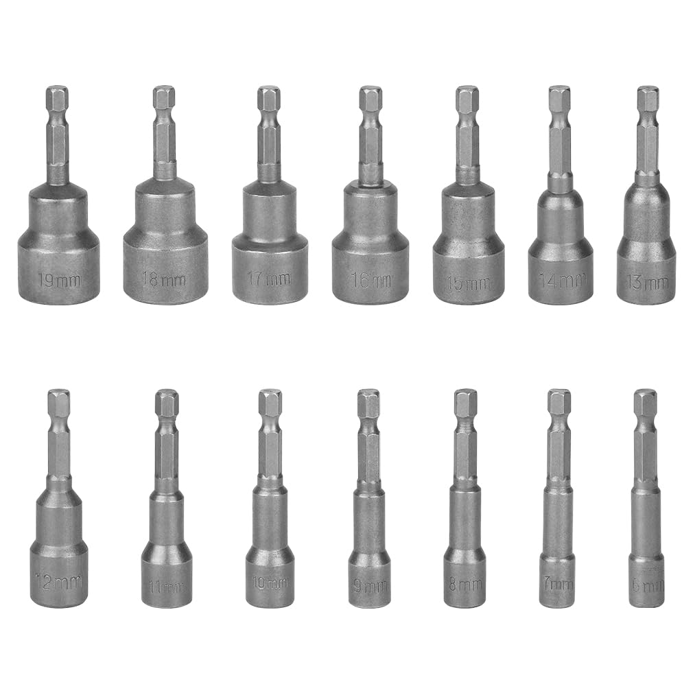 imatenn 14 Stück Steckschlüssel Set 1/4, 6-19mm Nuss Set Magnetisches Sechskant Stecknuss set für Akkuschrauber, Schlagschrauber Nüsse mit Magnet Steckschlüsselsatz 1/4" zoll Bit Set