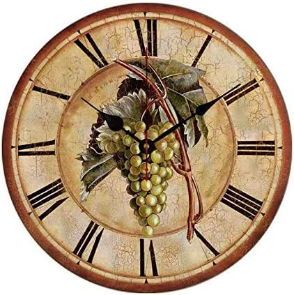 Grape with Roman Numerals Crack Pattern Wall Clock Decorative Living Room Men Bedroom Round Silent Non-Ticking 16 Inches