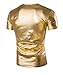 Plumsika Men's Fashion Shiny Nightclub Metallic Silver Button Down Shirts (XXL (US XL), Gold-s)