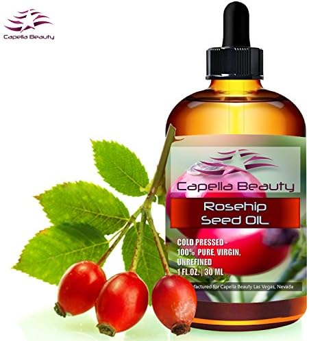 Rosehip Seed Oil, THE QUEEN of Skin and Hair care: Moisturizes, Rejuvenates & Protects skin, for balanced tone & texture, Rich in Vitamins A,C,E– Virgin, Cold Pressed, Unrefined by Capella Beauty, 1oz