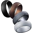 Cabepow Silicone Rings Band for Men Rubber Wedding Bands - Step Edge Sleek Design - Metallic, Black and Camo Colors