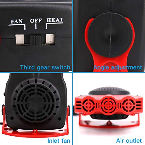 Portable Car Heater, Auto Electronic Heater Fan Fast Heating Defrost 12V 150W Car Heater, Plug Adjustable Thermostat in Cigarette Lighter, 2 in 1 Heating/Cooling Function 3-Outlet Car Heater
